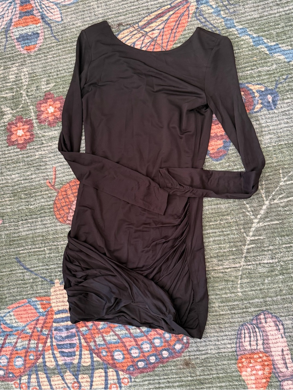 BCBGMaxAzria Black Long-Sleeve Ruched Mini Dress